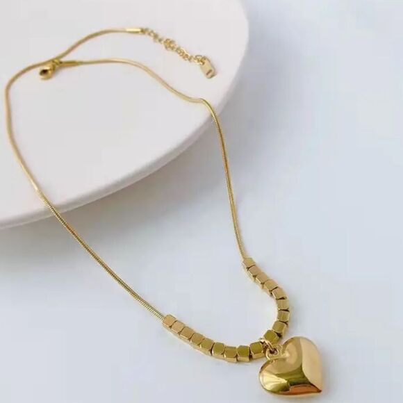 18K Gold Plated Hip-hop Style Heart Pendant Necklace Clavicle Chain - Picture 8 of 12